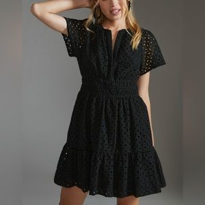 Anthropologie Black Eyelet Somerset Mini Dress Size Petite XS.